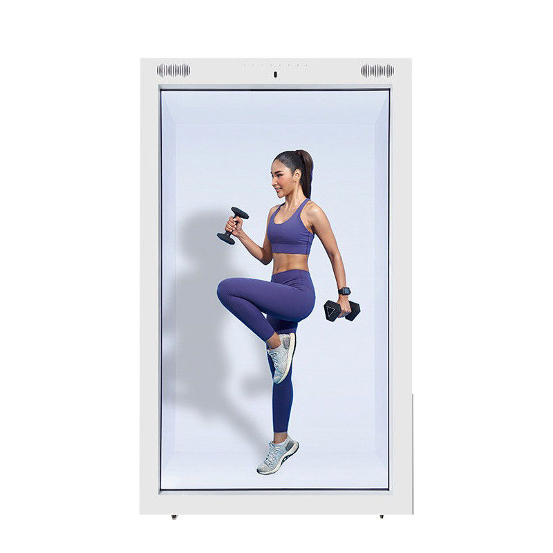 Gabinete de Display LCD Transparente de 86 polegadas baseado em Android com conectividade 4G para anúncios