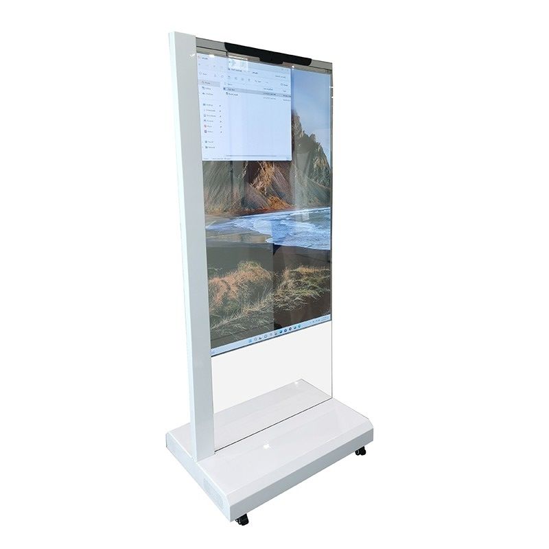55 inci AI Digital Human OLED Transparan Display Kiosk Layar sentuh untuk pameran Acara