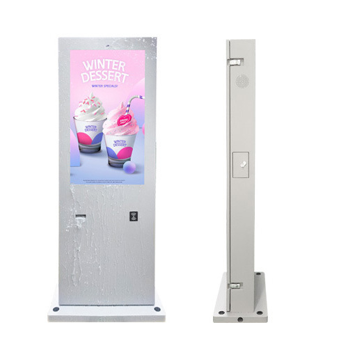 Display de publicidad digital exterior vertical de pantalla táctil de 43 pulgadas con lector de tarjetas y impresora incorporados