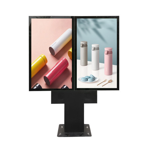 Máquina de video para exteriores con pantalla inteligente de doble pantalla montada en columna, a prueba de lluvia y alto brillo de 49 pulgadas