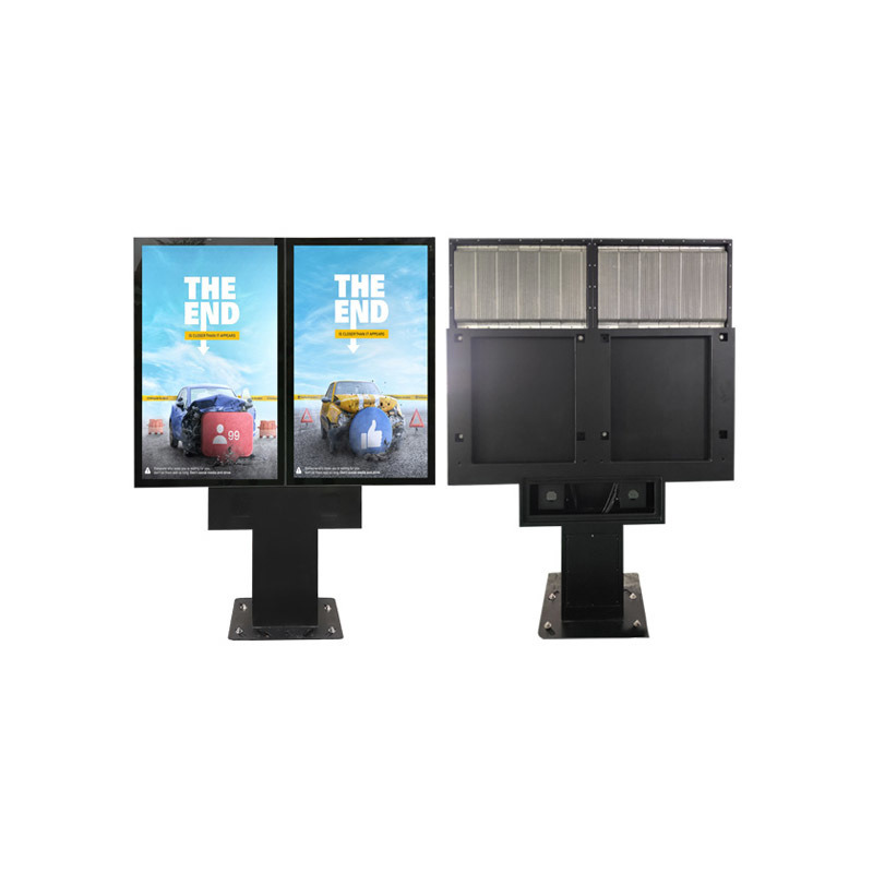 Máquina de video para exteriores con pantalla inteligente de doble pantalla montada en columna, a prueba de lluvia y alto brillo de 49 pulgadas