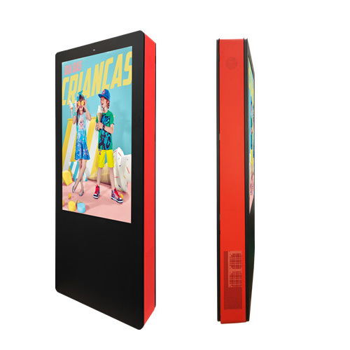 Pantalla de publicidad vertical hecha a medida de 55 pulgadas en negro y rojo para centros comerciales