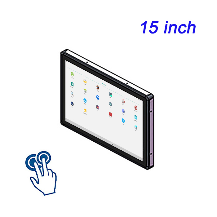 Monitores de pantalla táctil capacitiva de pantalla ancha IPC industrial de 15 pulgadas integrados, monitor de montaje en panel de grado industrial
