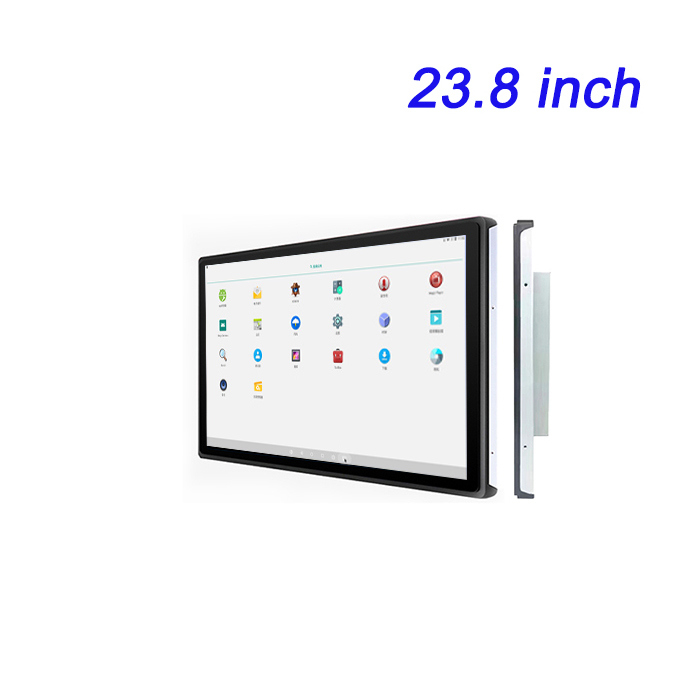 Pantalla industrial sin ventilador de 23.8 pulgadas personalizada, totalmente de aluminio, para computadora de control industrial integrada