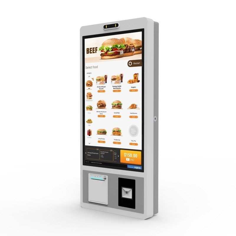 21.5 pulgadas Android Lobby de Hotel Autoservicio Pedido Quiosco Digital montado en la pared con pantalla a prueba de agua para KFC