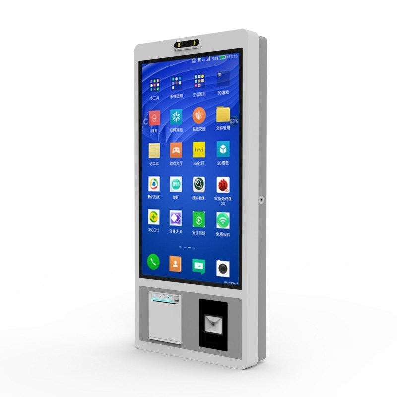 27 inç Android Sistemleri QR Tarayıcısı Kendini Ödeyebilmek Etkileşimli Kiosk Süpermarket Dokunmatik Ekran Kendine Hizmetli Sipariş Makinesi