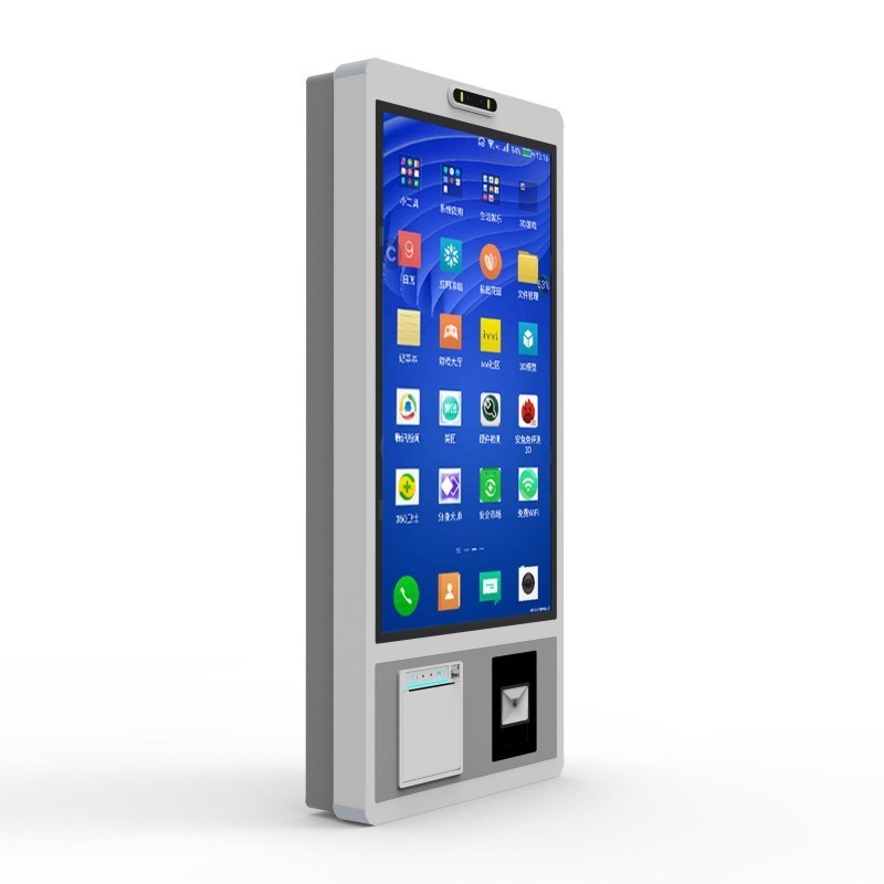 27 inç Android Sistemleri QR Tarayıcısı Kendini Ödeyebilmek Etkileşimli Kiosk Süpermarket Dokunmatik Ekran Kendine Hizmetli Sipariş Makinesi