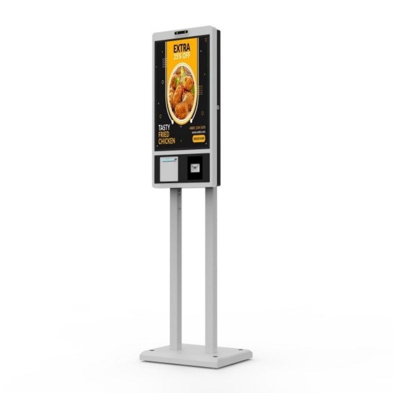 27 Inch Touch Self Printer Mcdonalds Kiosk With POS System Cash Accepter Payment Kiosk QR Code Scanner for Restaurant