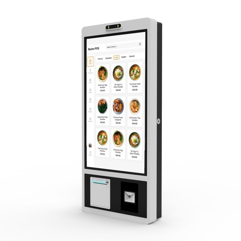 32 pulgadas Restaurantes POS Terminal Comida rápida Quiosco de auto-pedidos Smart Digital Quiosco de autoservicio Máquina de pago de aluminio con impresora