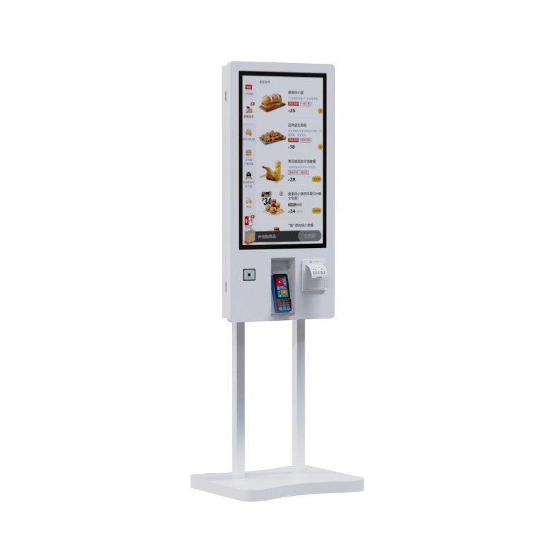 32 pulgadas Vertical Blanco Máquina de Pos de auto-registro Quiosco de comida Máquina de venta de menú Tablero para el restaurante del centro comercial