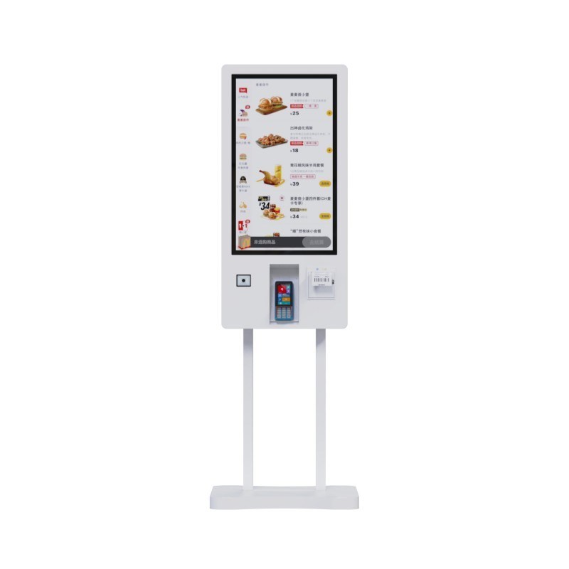 32 pulgadas Vertical Blanco Máquina de Pos de auto-registro Quiosco de comida Máquina de venta de menú Tablero para el restaurante del centro comercial