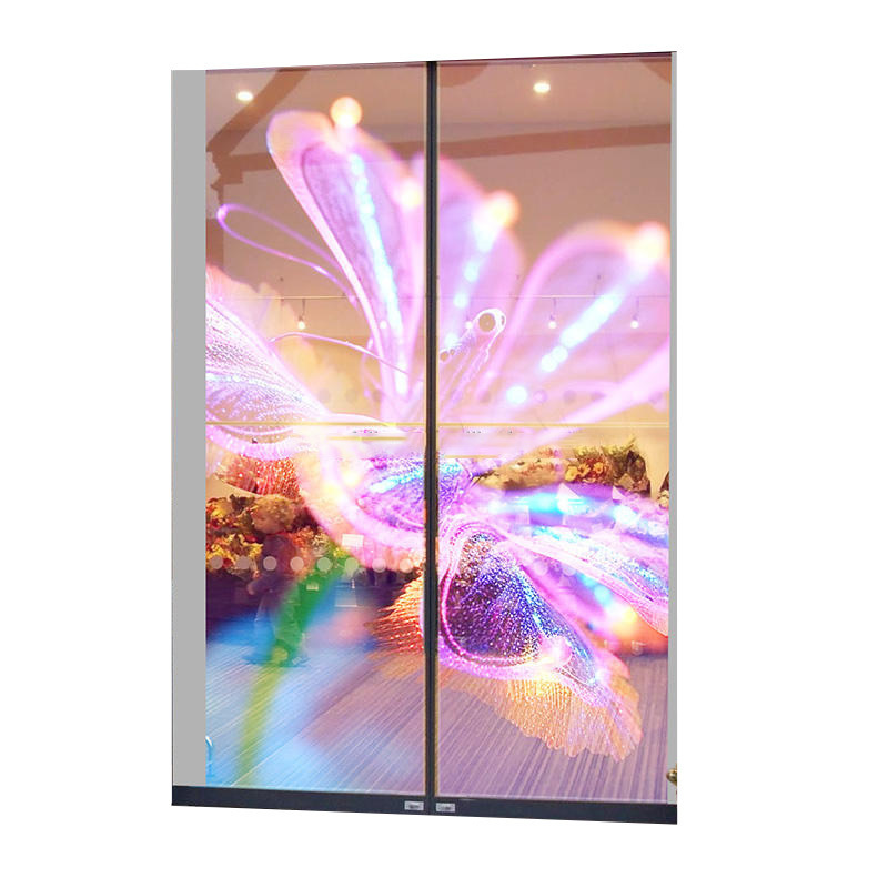 Téléviseur OLED transparent 55 pouces Porte automatique auto-lumineuse Affichage publicitaire sur le mur
