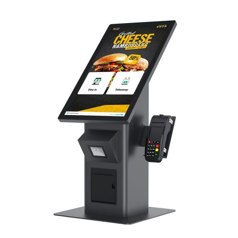 विंडोज 23.6 इंच टच स्क्रीन स्व-सेवा ऑर्डरिंग मशीन भुगतान आदेश प्रिंटर स्कैनर के साथ रेस्तरां के लिए उपहार कार्ड कियोस्क