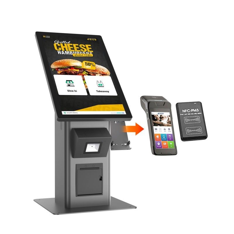 विंडोज 23.6 इंच टच स्क्रीन स्व-सेवा ऑर्डरिंग मशीन भुगतान आदेश प्रिंटर स्कैनर के साथ रेस्तरां के लिए उपहार कार्ड कियोस्क